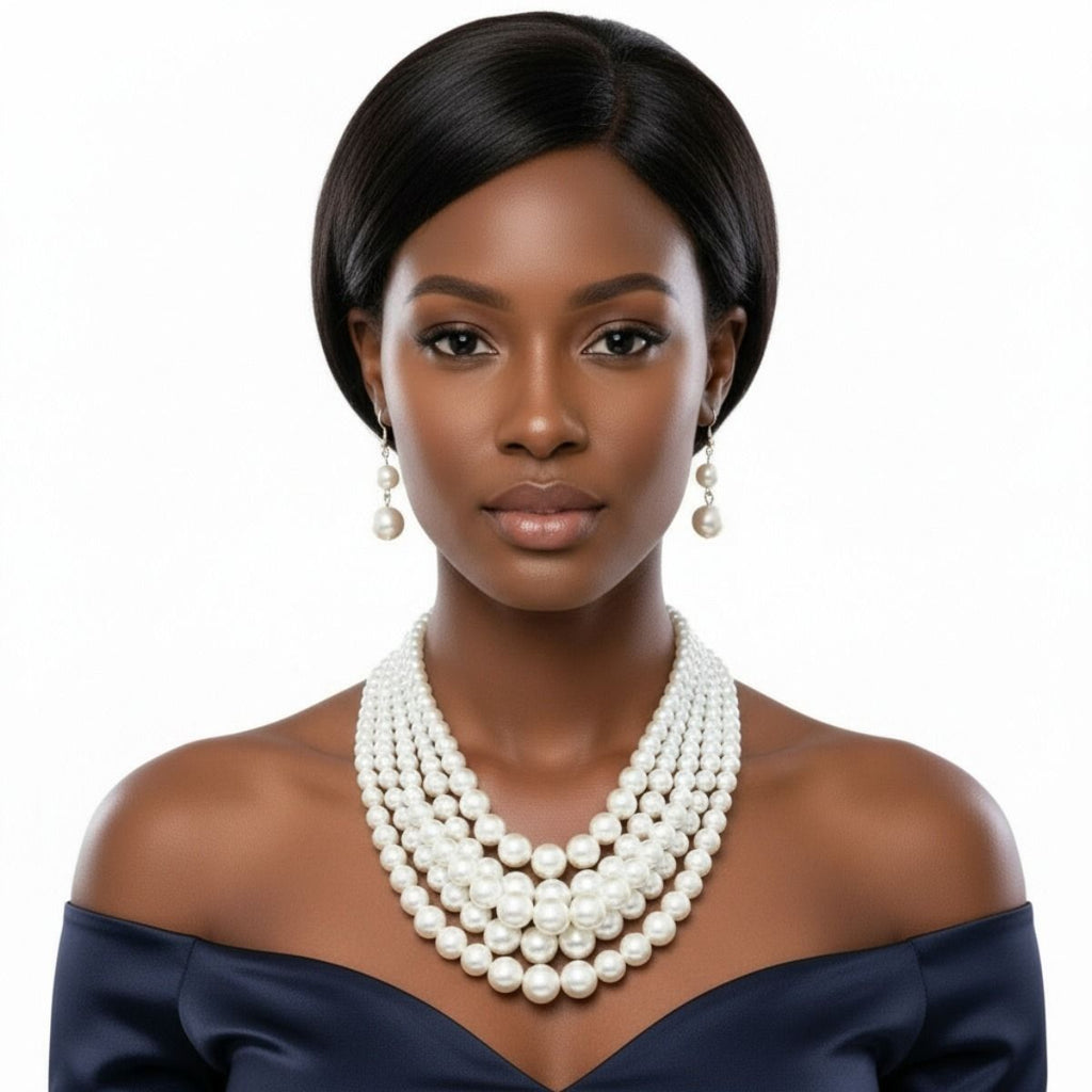 Multi Strand Cream Pearl Statement Necklace Set Elegant Chic Jewelry