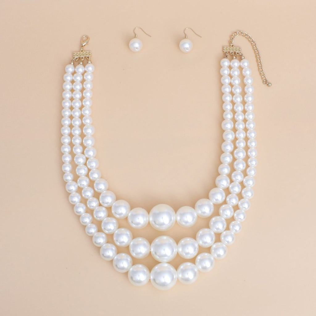 Women’s Layered Pearl Necklace Cream Bubble Gum Stylish Statement Jewelry