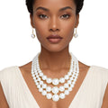 Layered Pearl Necklace Cream Bubble Gum 3-Layer Stylish Statement Jewelry for Women