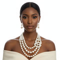 Layered Cream Pearl Necklace Set with Crystal Infinity Ring – Elegant Statement Jewelry
