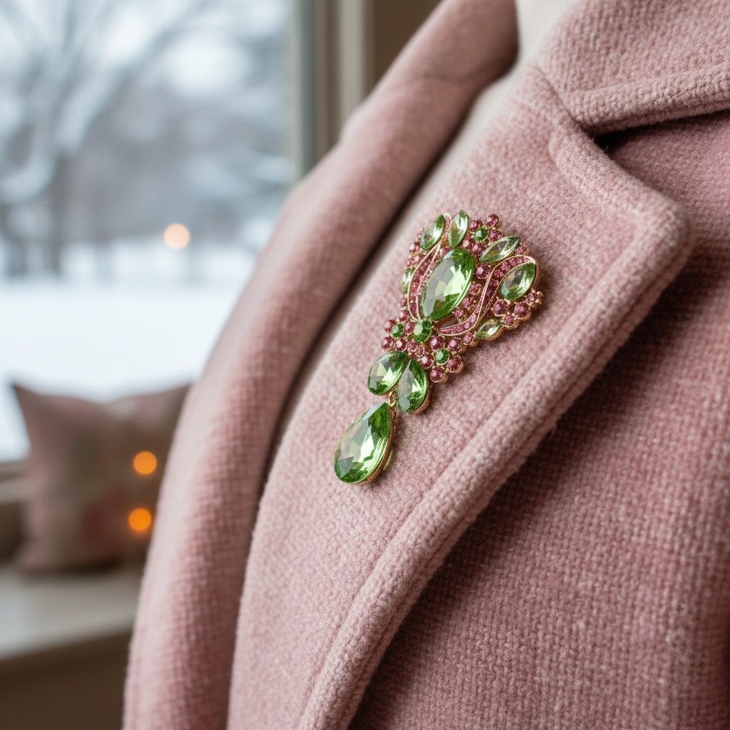 Statement Brooch Large Green Crystal Pink Rhinestone Pin Stylish Accessory
