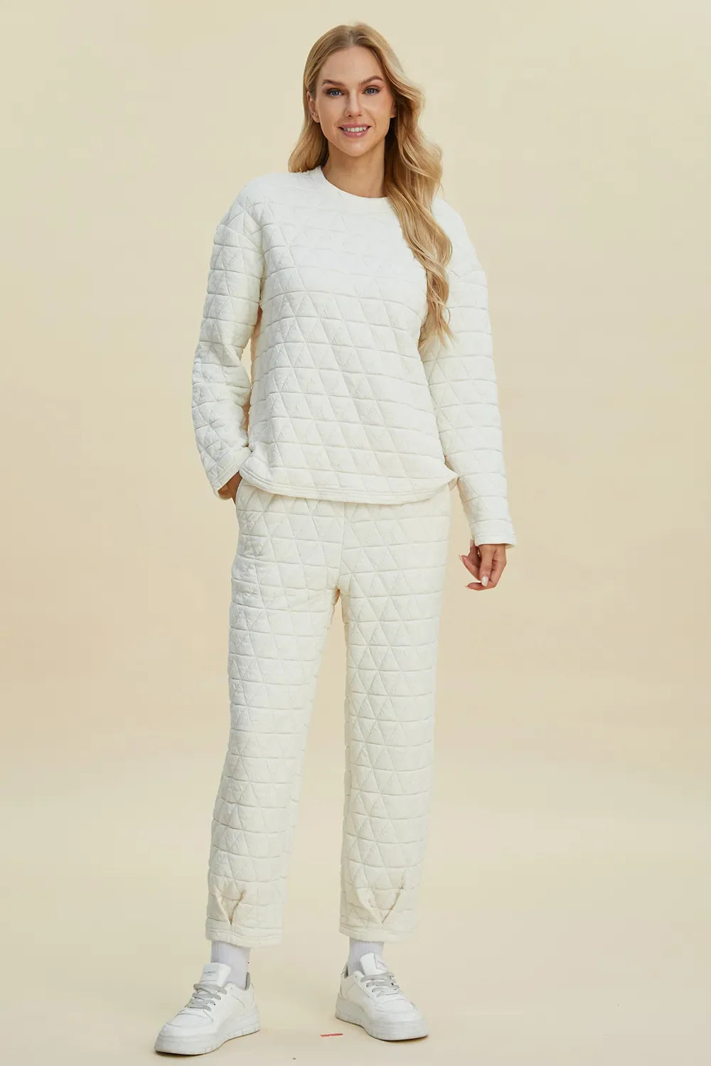 I am a Fashion junky Full Size Texture Round Neck Long Sleeve Top and Pants Set
