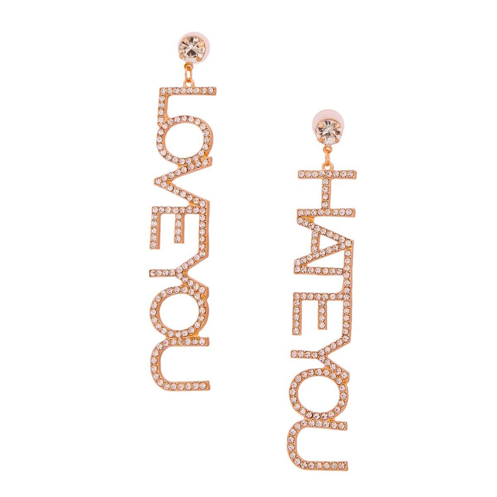 Statement Gold Love You Hate You Earrings Stylish Fashion Jewelry