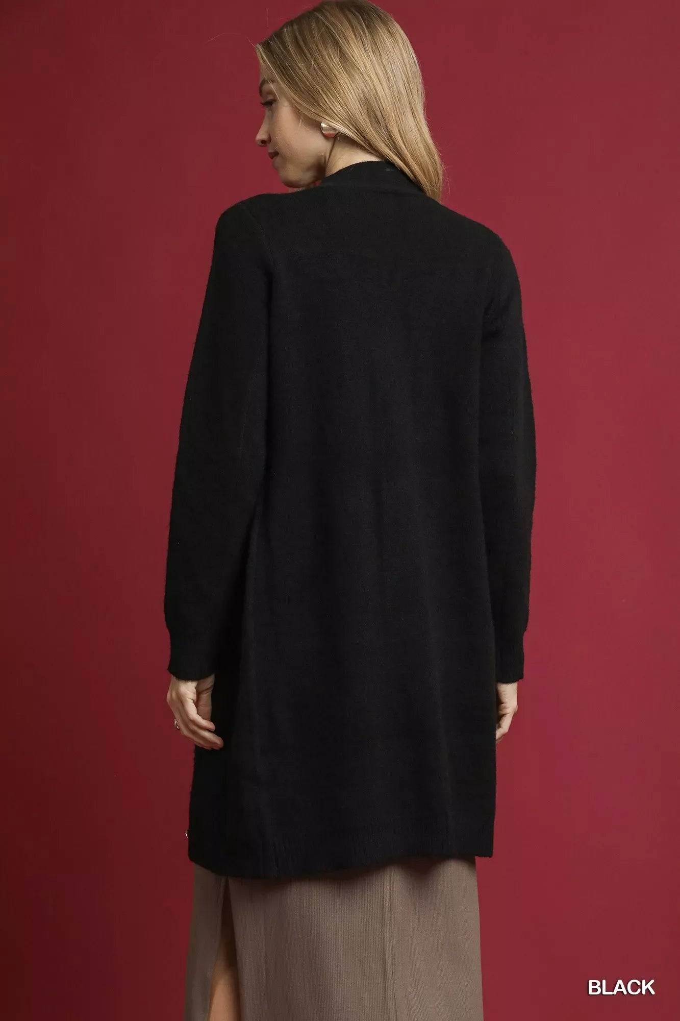 Button-Down Longline Sweater Cardigan with Front Pockets