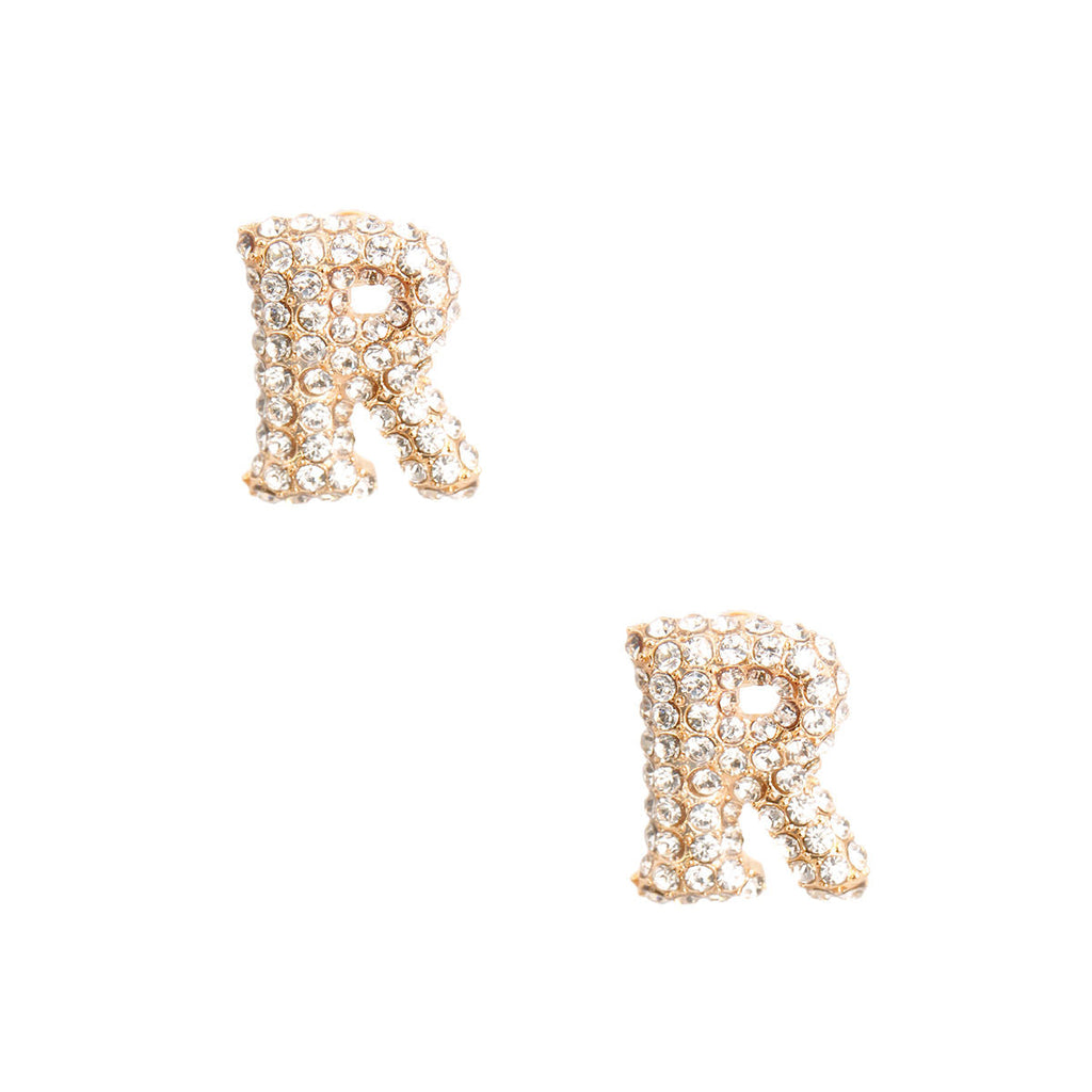 Rhinestone Stud Earrings Letter R Trendy Fashion Jewelry