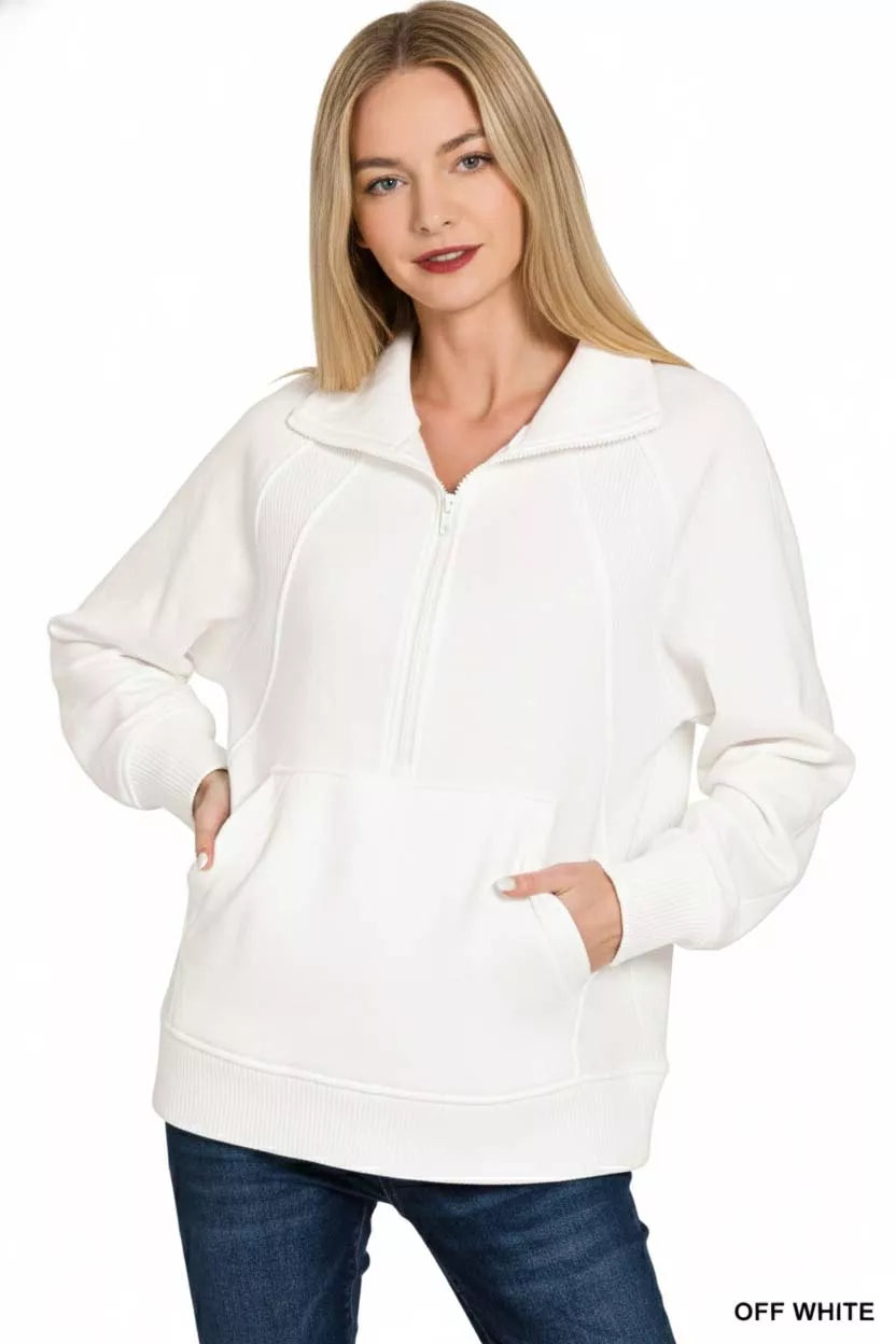 Half Zip Fleece Sweatshirt with kangaroo Pocket