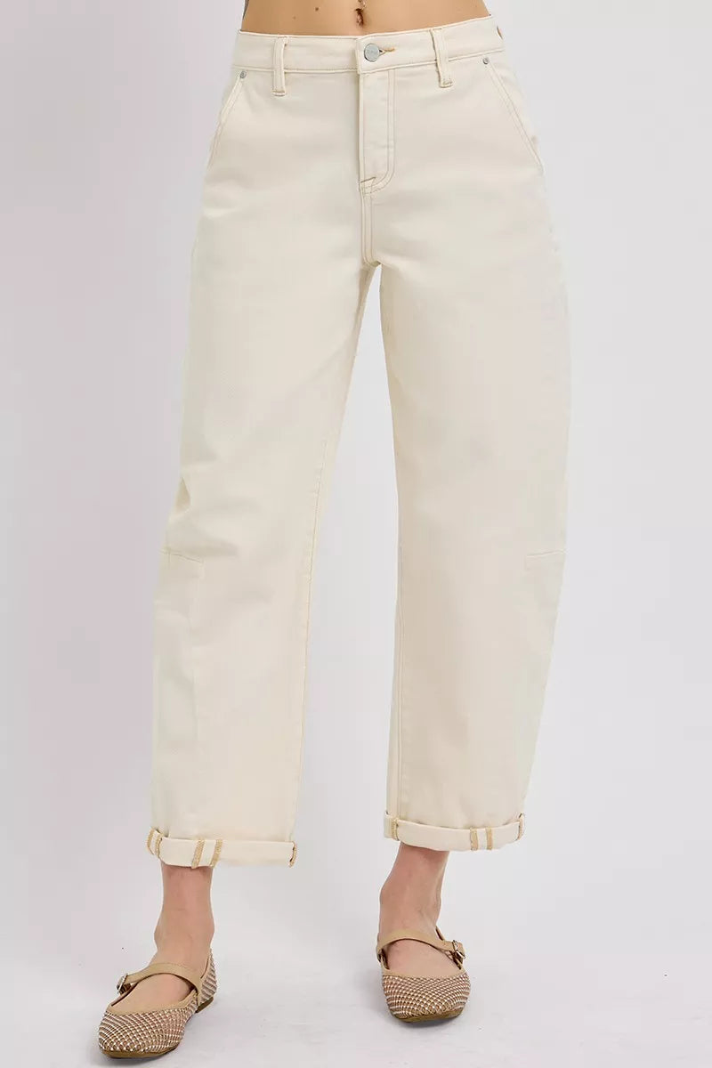 High Rise Relaxed Barrel Cuffed Jeans