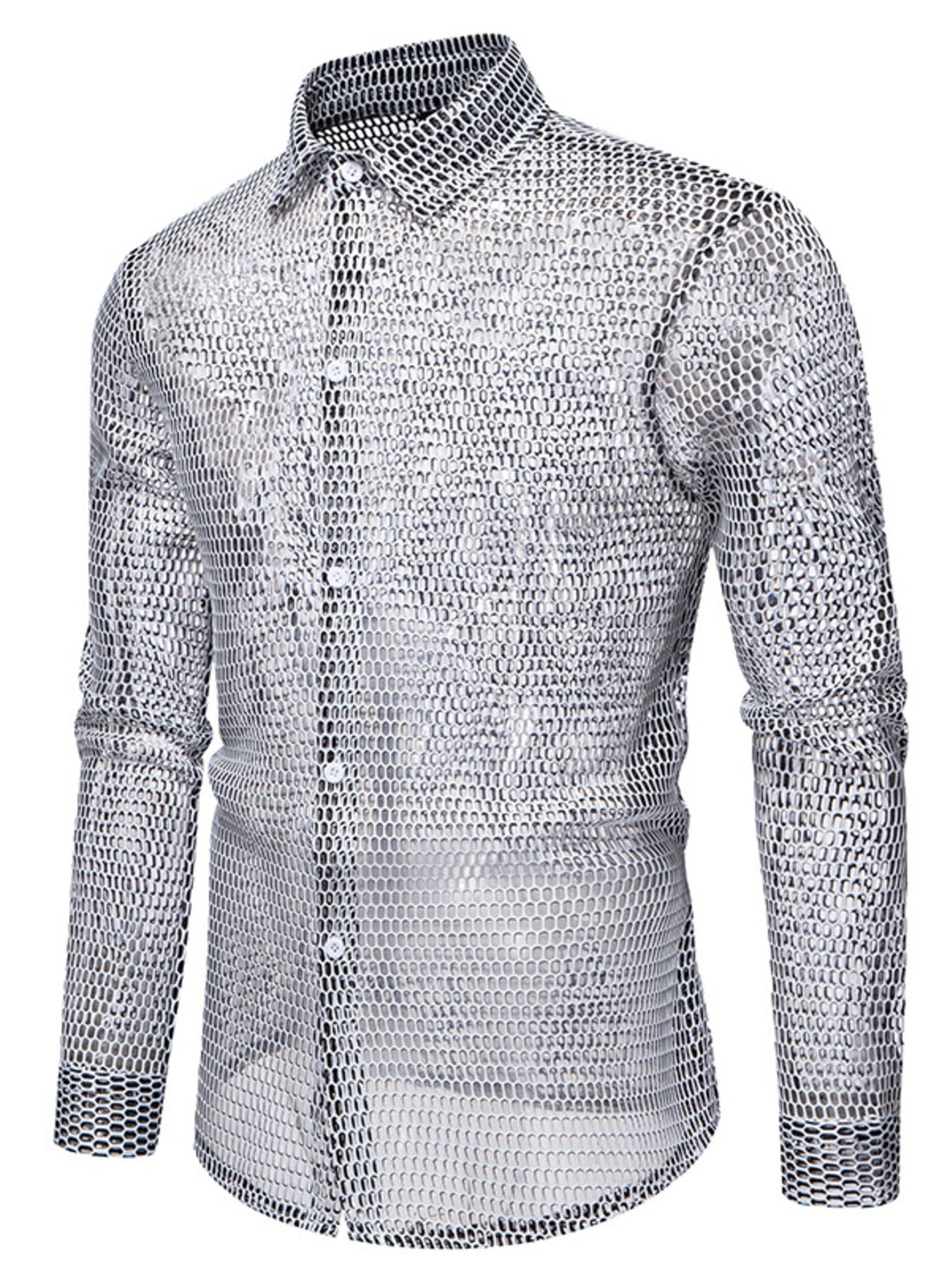 Men's See-Through Mesh Long Sleeve Shirt