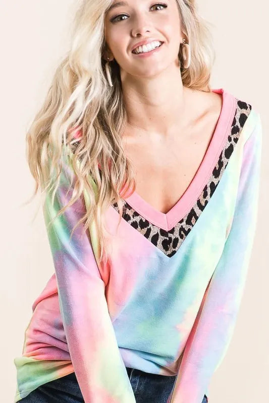 Tie Dye Terry V-Neck Top