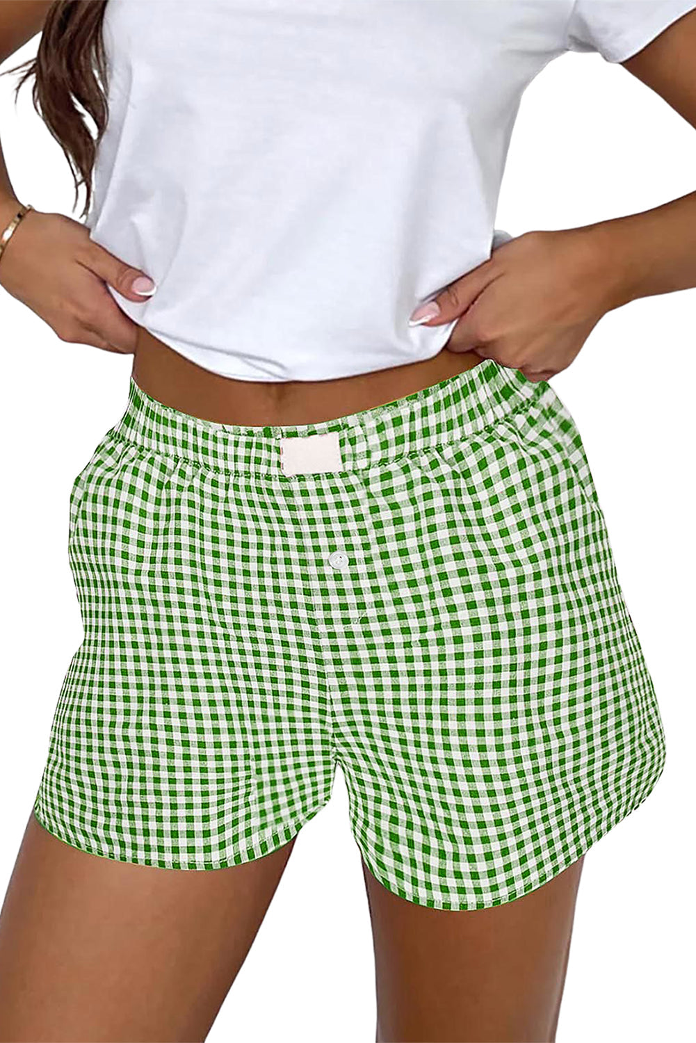 Red Vintage Plaid Print High Waisted Loose Wide Leg Shorts