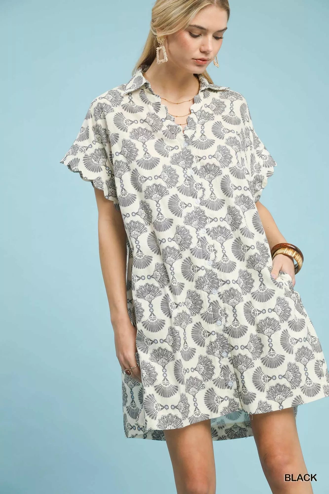 Printed Button Front Shirt Dress