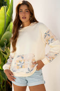 Beige Western Geo Pattern Patchwork Hoodie with Kangaroo Pocket