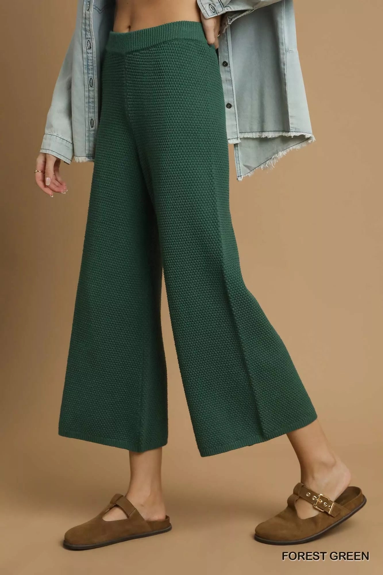 Textured Knit Wide Leg Pants