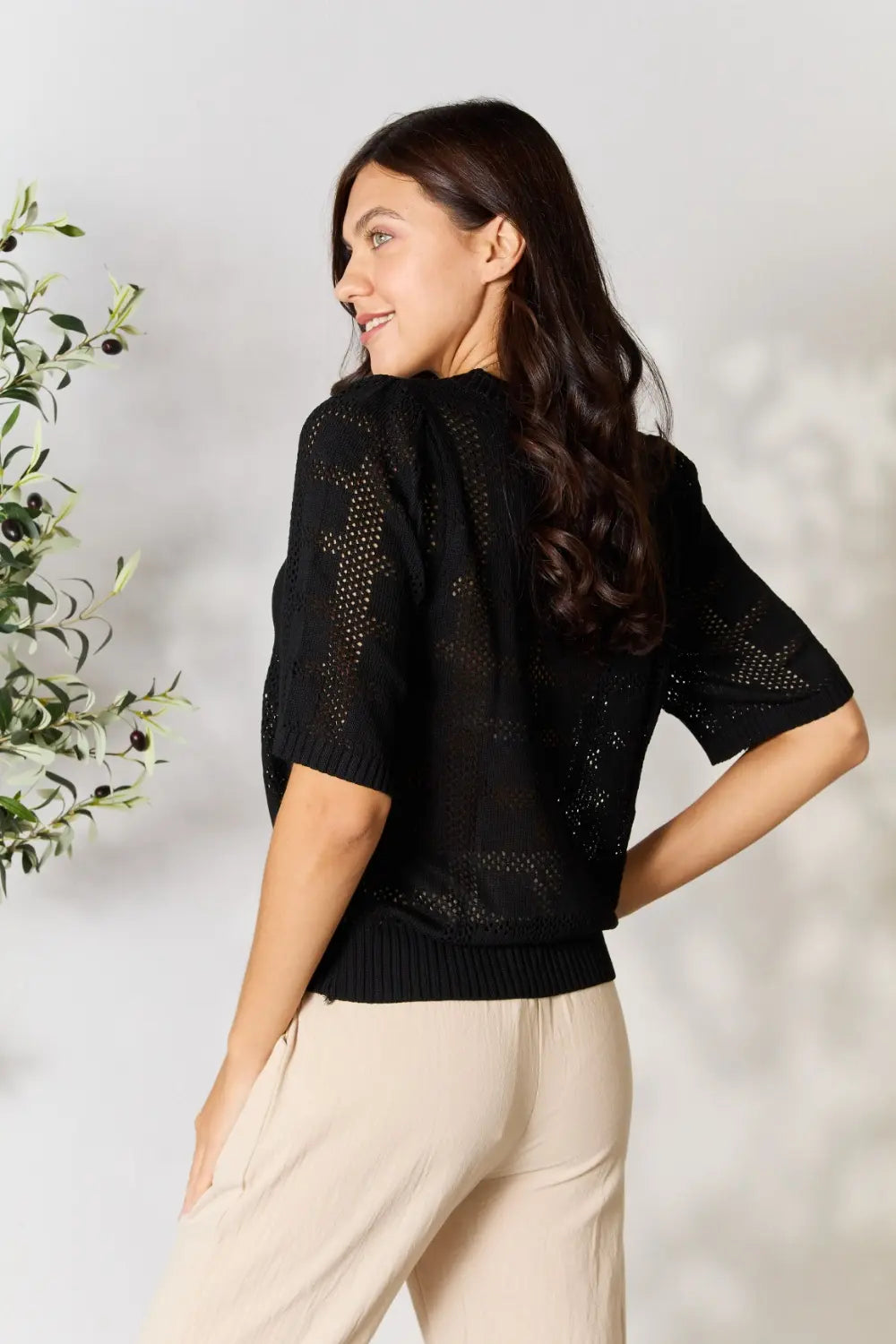 I am a Fashion junky Ribbed Trim Round Neck Knit Top