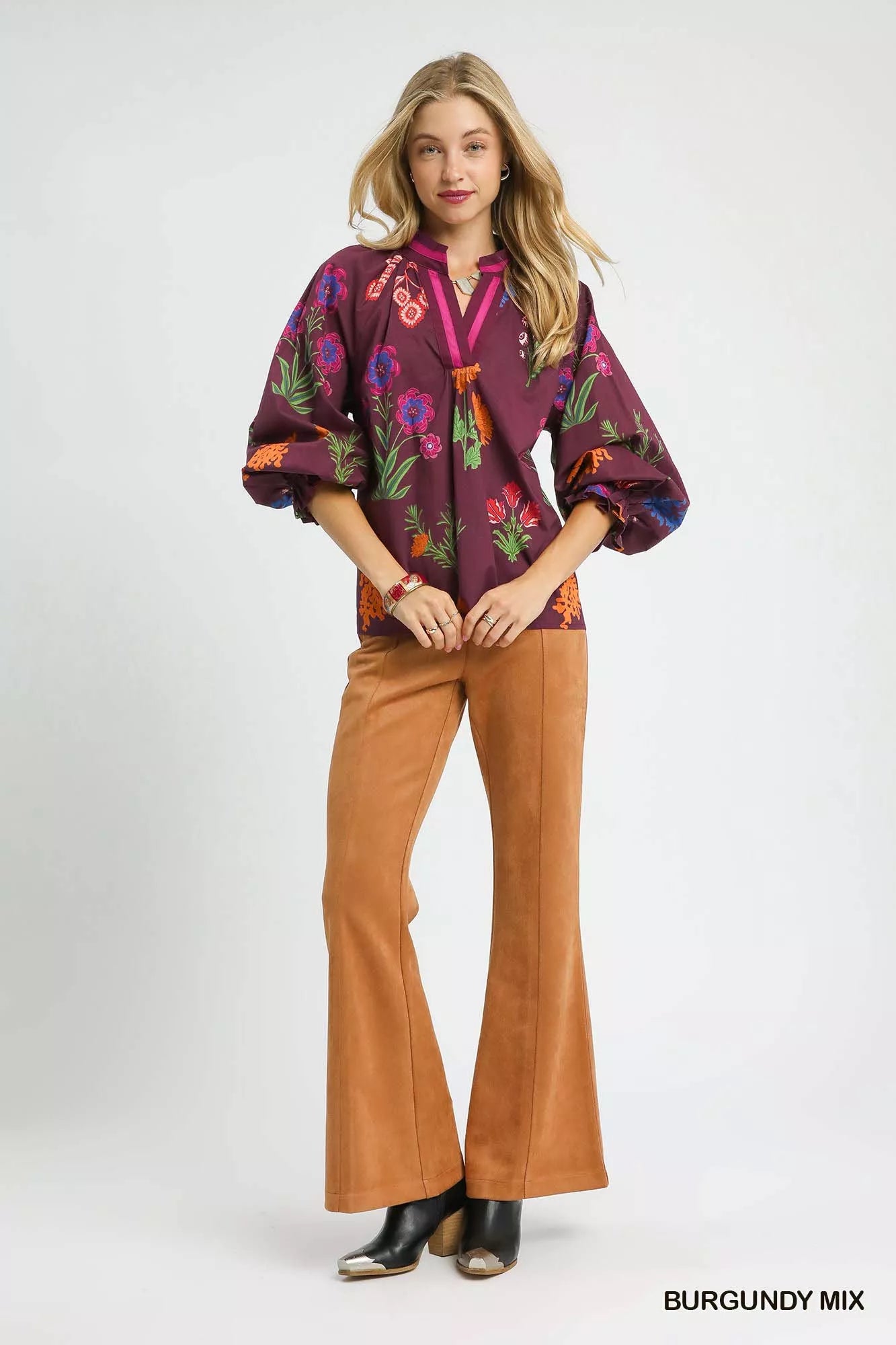 Floral Print Flounce Sleeve Blouse