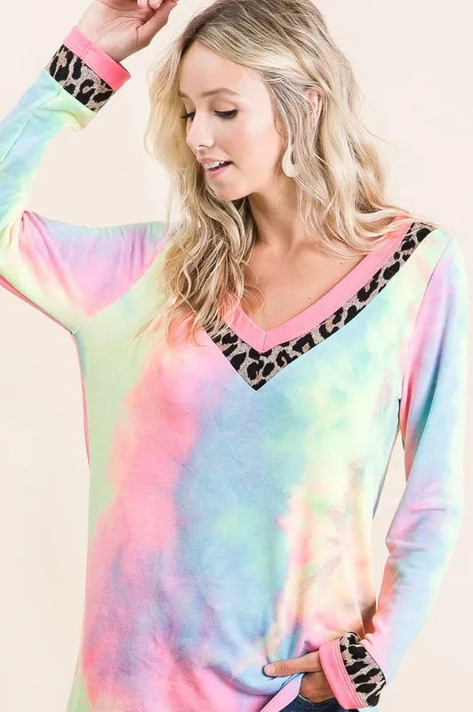 Tie Dye Terry V-Neck Top