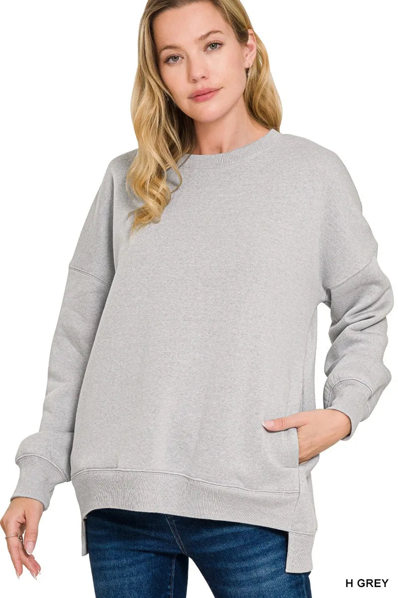 Full Size Fleece Hi-low Boyfriend Sweatshirts with Pockets Plus Size