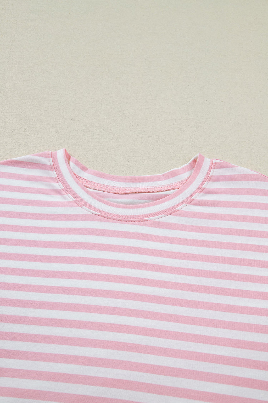Pink Stripe Drop Shoulder Round Neck Top and Buttoned Straight Pants Two Piece Set