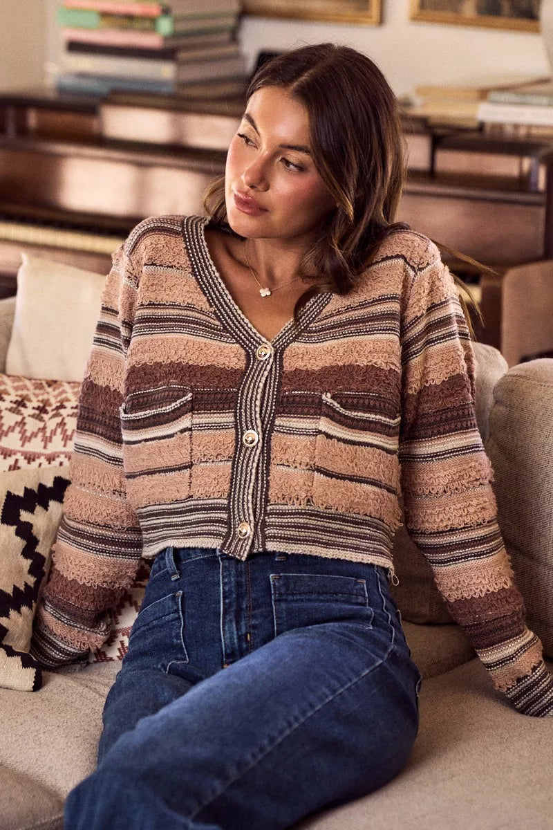 Textured Variegated Multi Color Cardigan