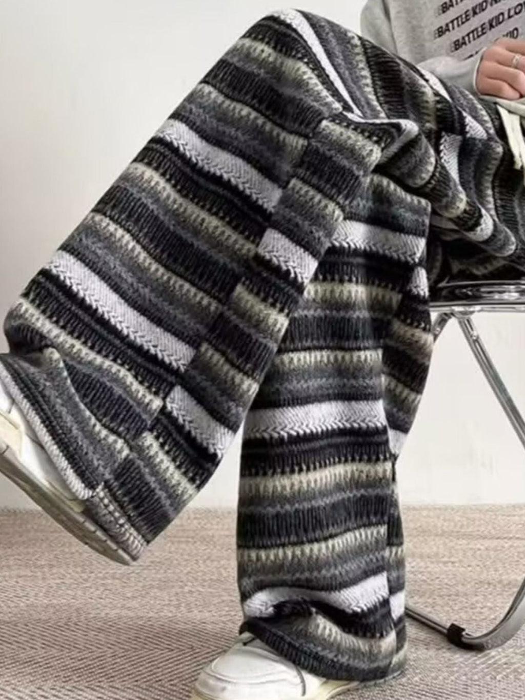 Men's Plus Size Drawstring Striped Wide Leg Pants