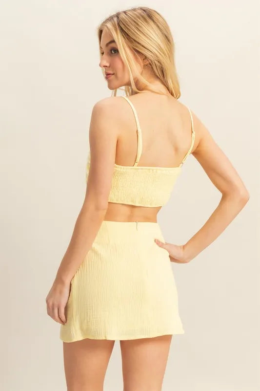 Ruched Bra Top and Mini Skirt Set