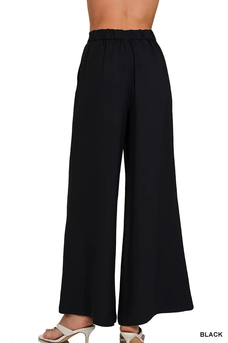 Relaxed Fit Elastic Waisted Wide Leg Pants