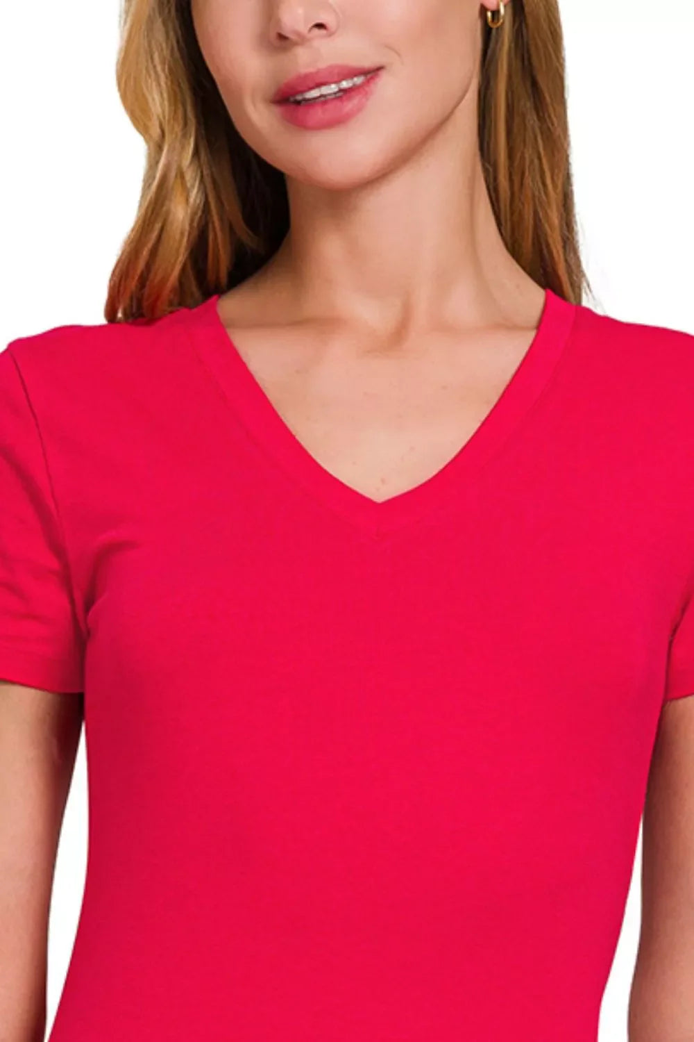 Basic Cotton V-Neck Short Sleeve T-Shirt