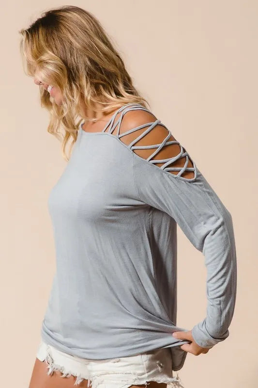 Jersey Knit One Shoulder Top with Criss Cross