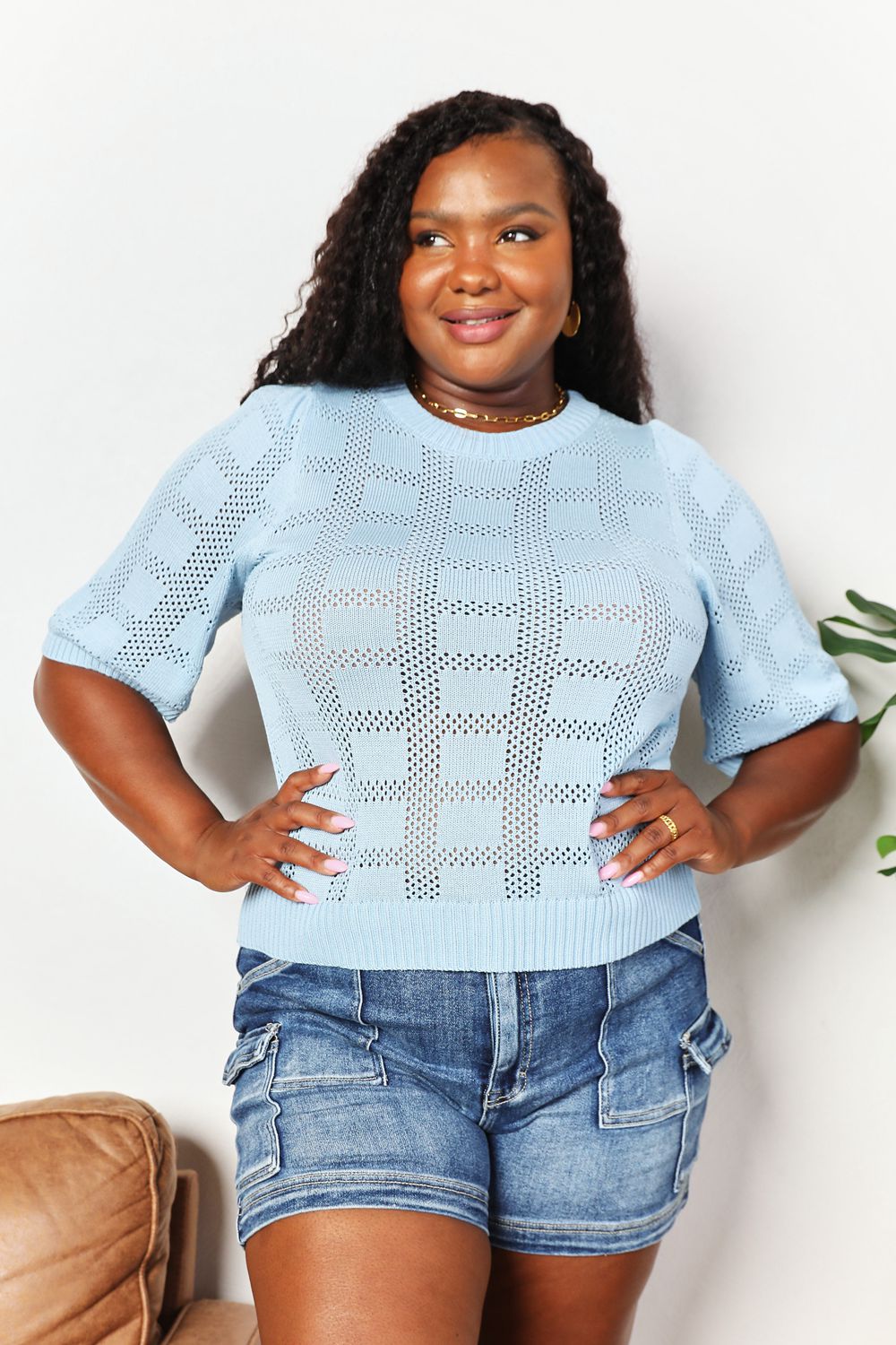 I am a Fashion junky Ribbed Trim Round Neck Knit Top
