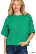 Double Knit Banded Bottom Short Sleeve Top