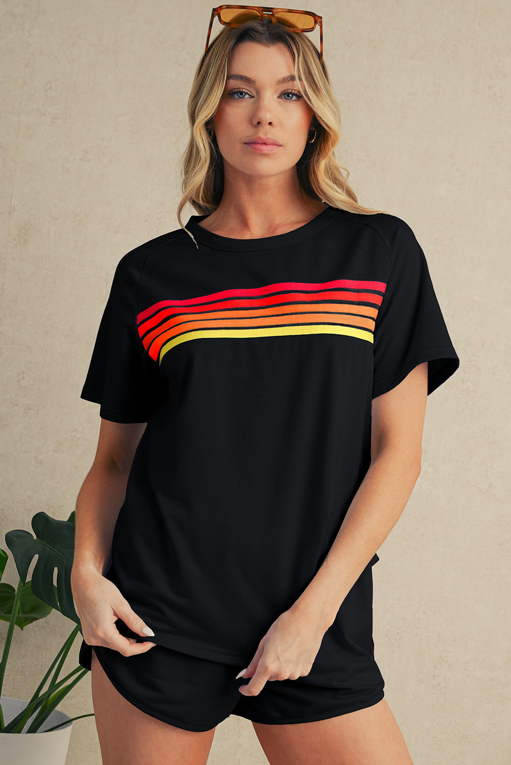 Beau Blue Colorful Striped Casual Tee