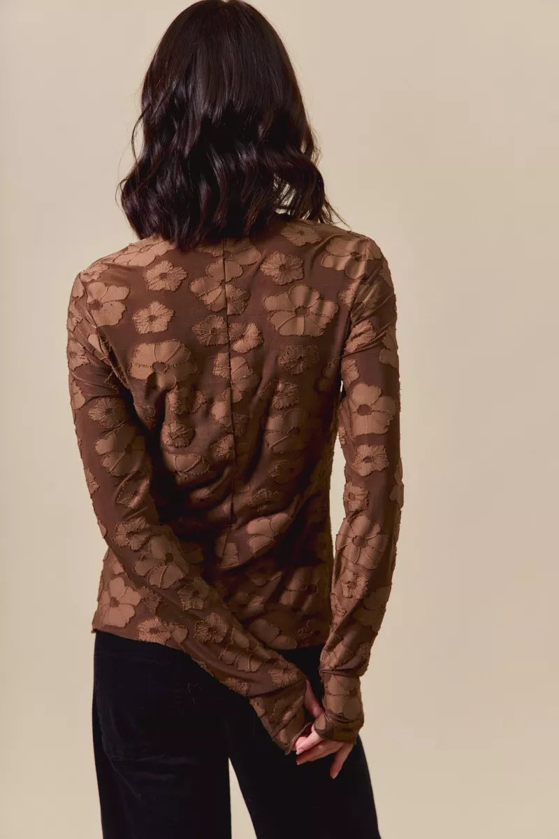 Stretched Jacquard Casual Tops with Thumb Opening