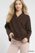 V-Neck Sweater with Wide Trim Detail