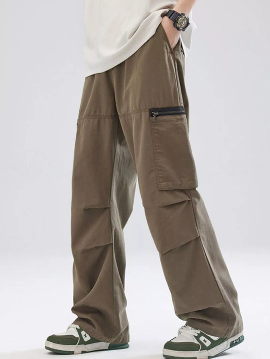 Men's Full Size Relaxed Fit Cargo Pants with Zipper Pockets Plus Size