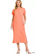 Round Neck Short Sleeve Midi Dress