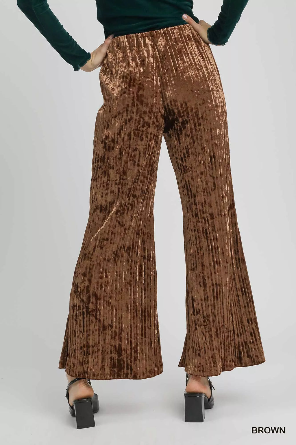 Velvet Pleated Wide Leg Pants
