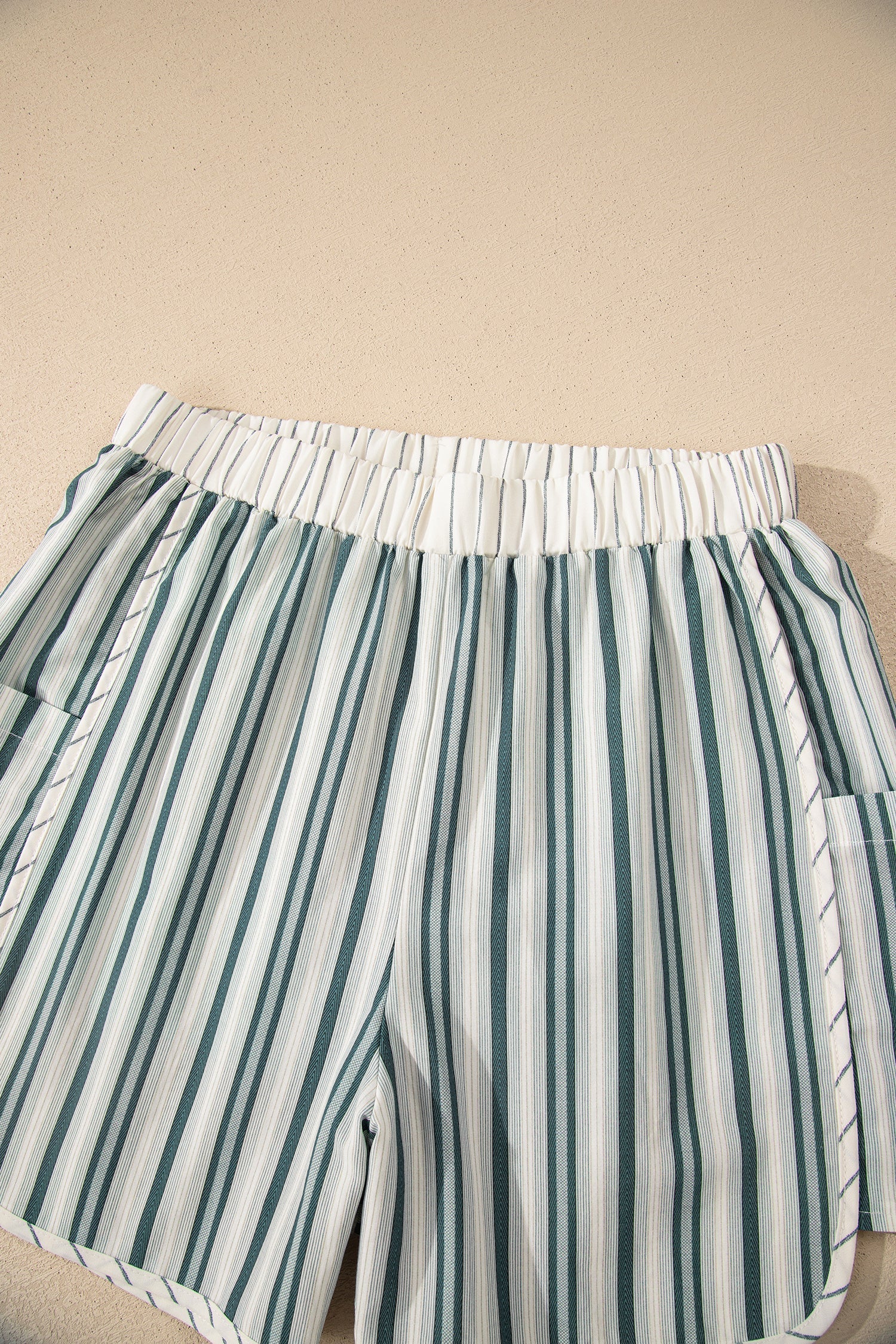 Gray Stripe Elastic Waist Cargo Pocket Casual Shorts
