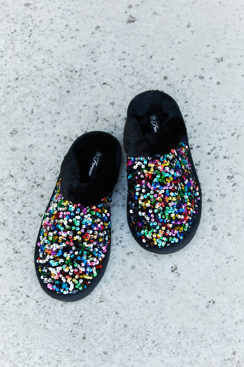 Multicolored Sequin Faux Fur Slipper