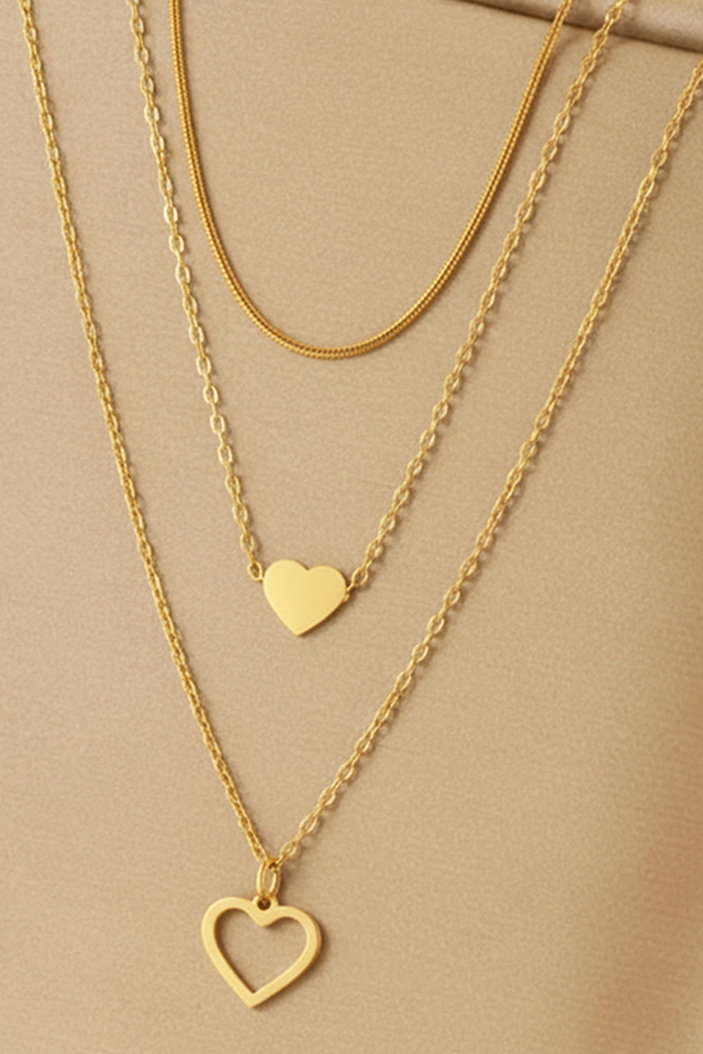Gold Plated Triple Layered Heart Necklace Set