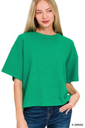 Full Size Double Knit Side Slits Hi Low Short Sleeve Top Plus Size