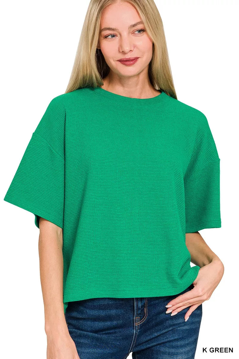 Full Size Double Knit Side Slits Hi Low Short Sleeve Top Plus Size