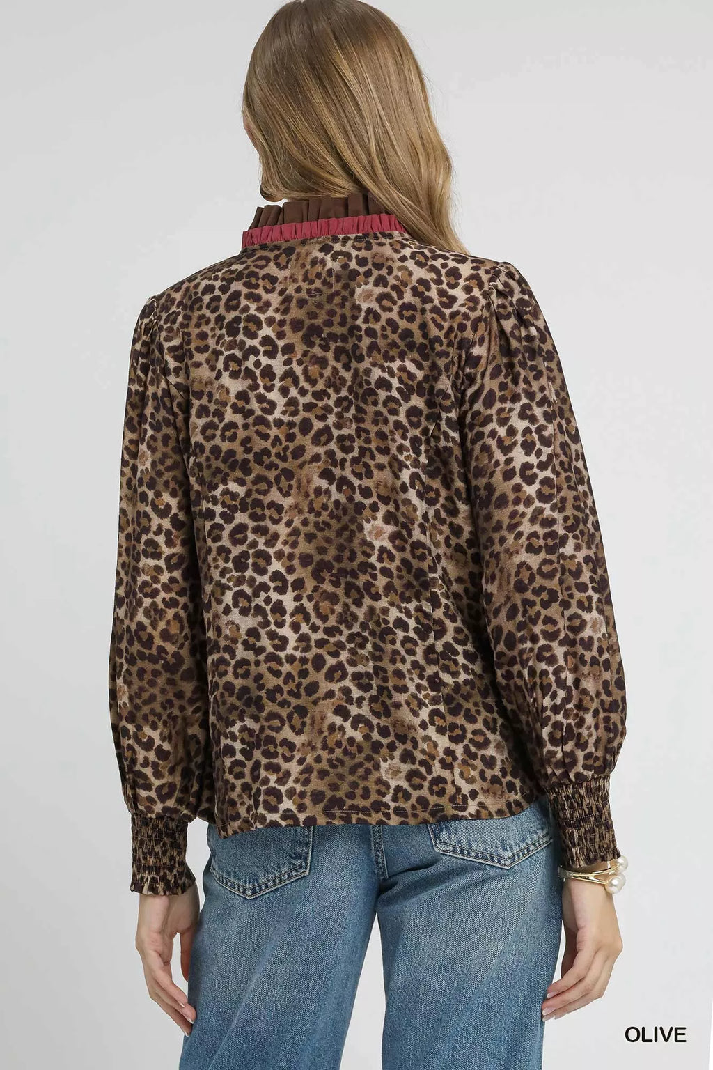 Ruffle Trim Leopard Print Shirt