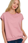 French Terry Round Neck Cap Sleeve T-Shirt