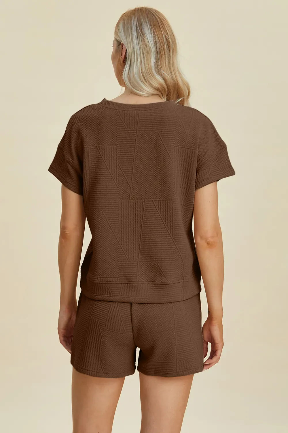 I am a Fashion Junky Full Size Texture Short Sleeve Top and Shorts Set