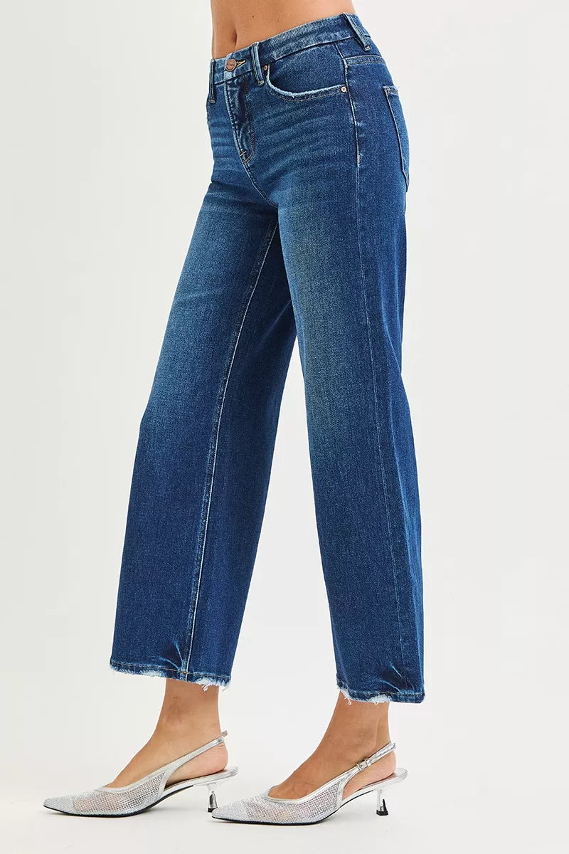 Tummy Control 4 Way Stretch High Rise Crop Wide Leg Jeans