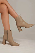 Fashion PU Leather Block Heel Boots with Side Zippers