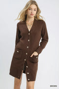 Button-Down Longline Sweater Cardigan with Front Pockets