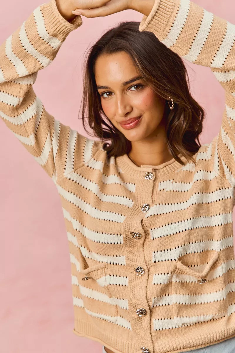 Stripe Long Sleeves Button Sweater Cardigan