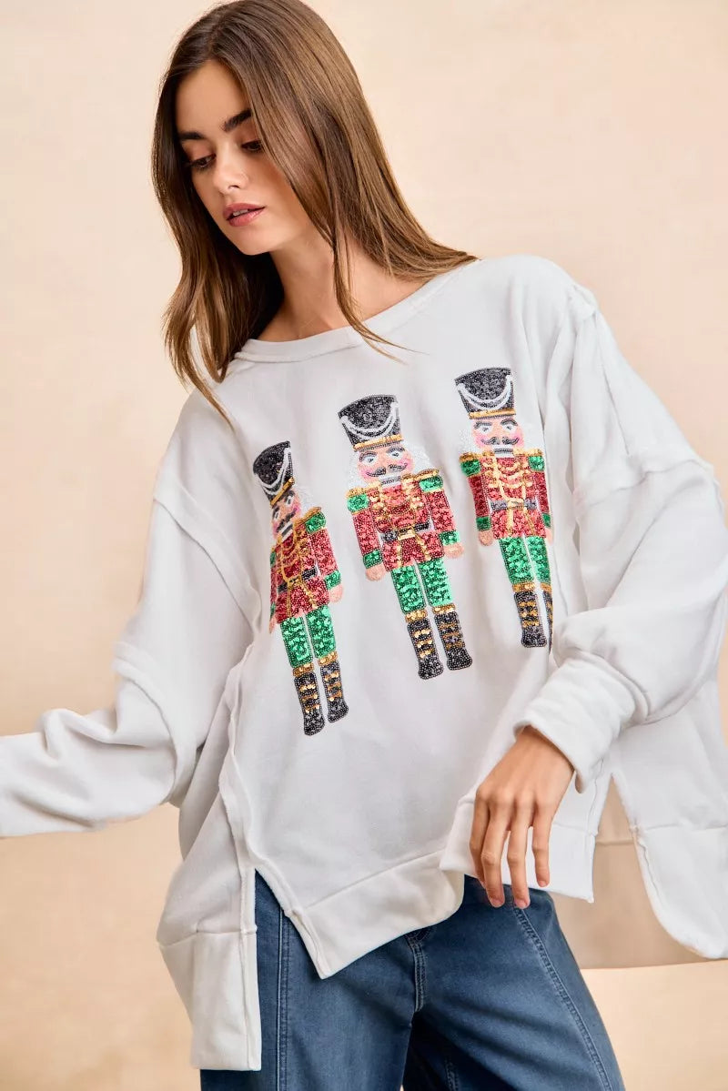 Christmas Sequin Nutcrackers Embroidery Sweatshirt