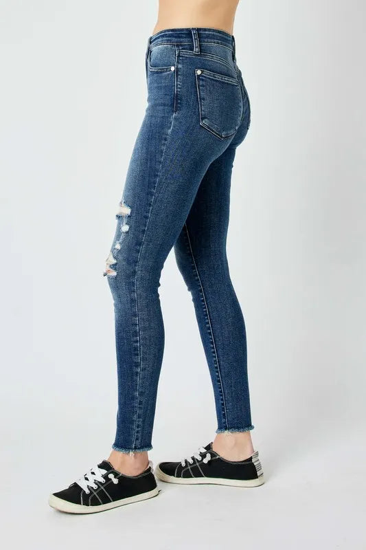 Full Size High Waist Distressed Skinny Jeans